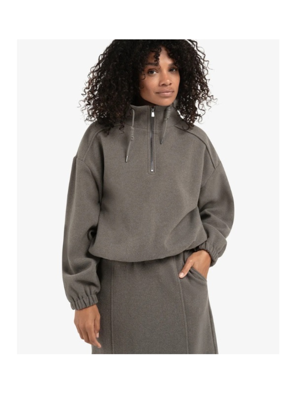 YAYA Balloon Sleeve Sweater in Dark grey Fleece. Soft and warm for fall